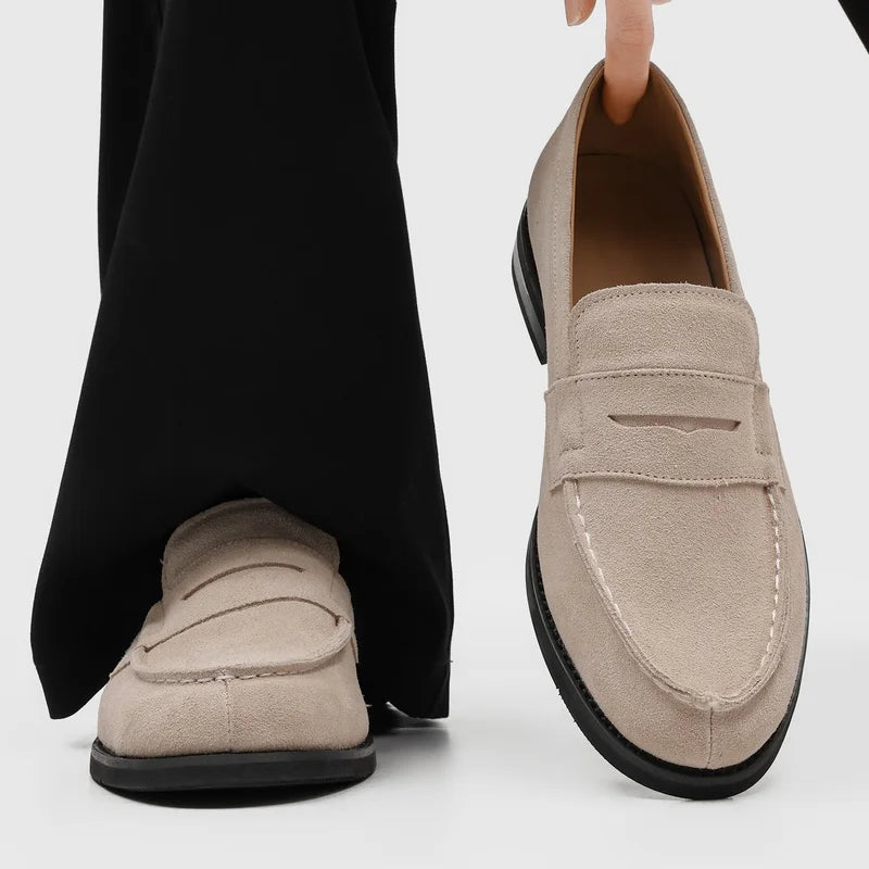Effortless Suede Penny Loafer for Women with Round Toe Flat Sole Slip On Casual Style