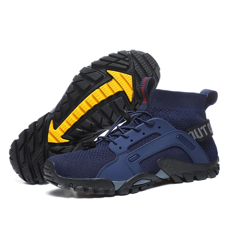 Effortless Knit Mesh Trail Sneaker for Women with High Top Lace Up Rugged Outsole Casual Style