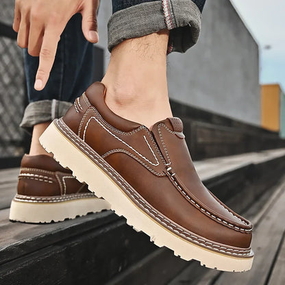 Stylish Leather Loafer for Women with Moc Toe Slip-On Stitched Platform Style
