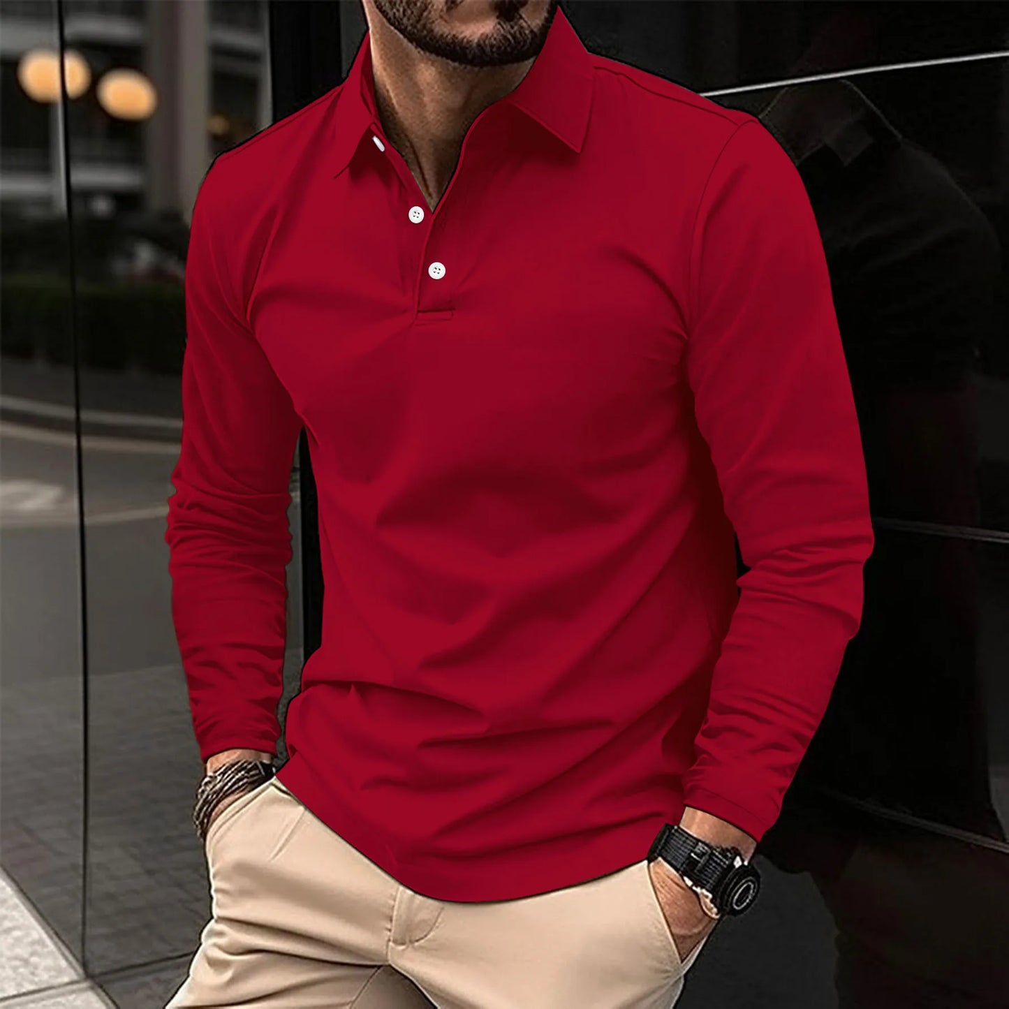 Elegant Ribbed Polo Shirt for Women with Collar Long Sleeve Button Placket Casual Style