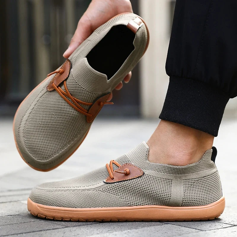 Comfortable Knit Slip-On Sneaker for Women with Elastic Lace Leather Trim Casual Style