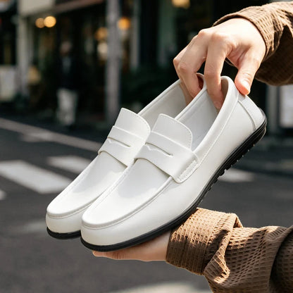 Elegant Leather Penny Loafer for Women with Round Toe Slip On Stitched Trim Style