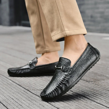 Stylish Embossed Leather Loafer for Women with Horsebit Buckle Moc Toe Casual Style