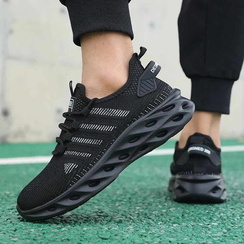 Comfortable Knit Mesh Fashion Sneaker for Women with Lace Up Chunky Sole Blade Cutout Design Casual Style