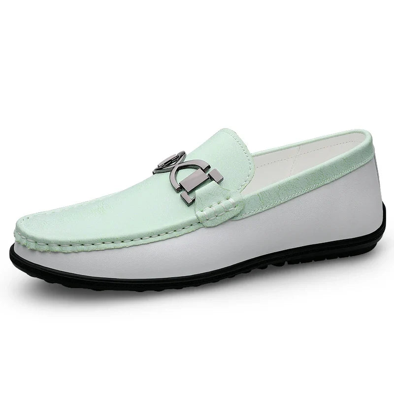 Comfortable Leather Loafer for Women with Metal Buckle Round Toe Slip On Casual Style