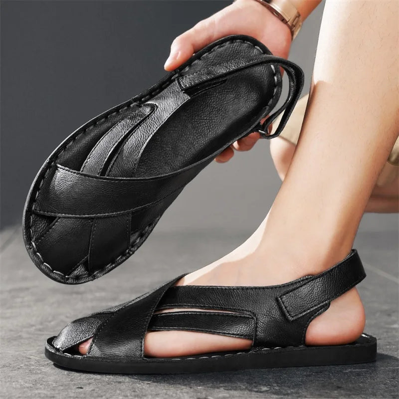 Comfortable Leather Fisherman Sandal for Women with Crisscross Strap Adjustable Buckle Closed Toe Style