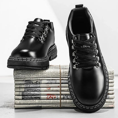 Elegant Black Leather Lace-Up Shoe for Women with Round Toe Platform Sole Casual Style
