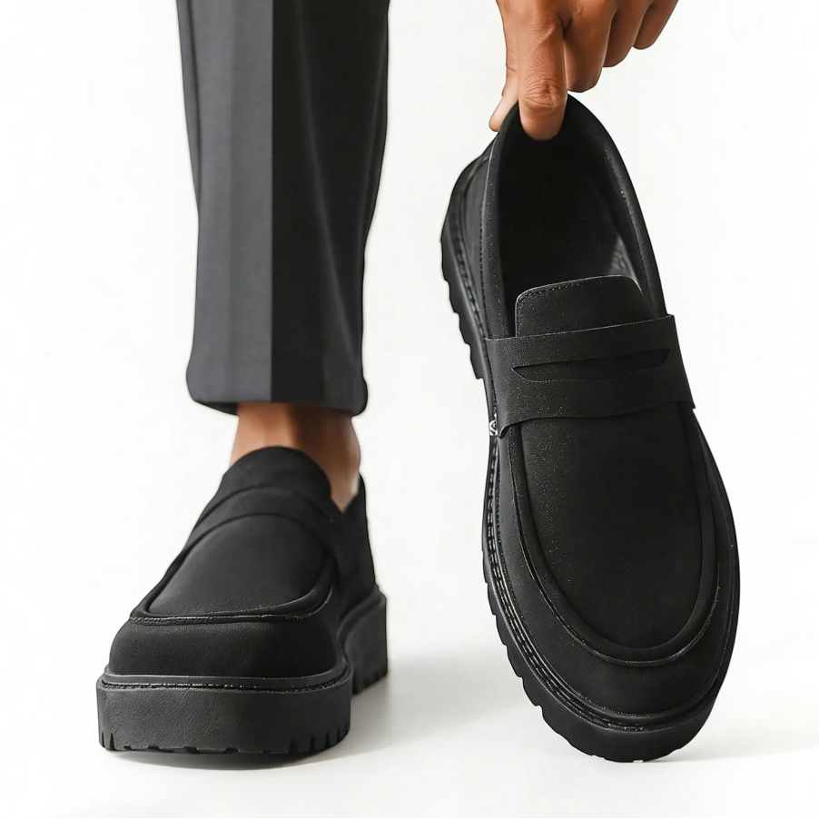 Effortless Suede Platform Loafer for Women with Round Toe Penny Strap Chunky Lug Sole Casual Style