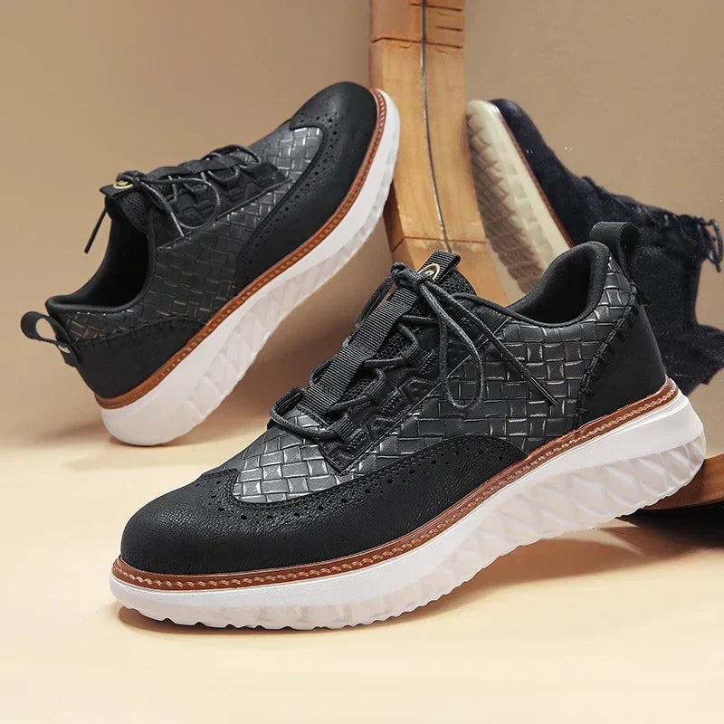 Stylish Woven Leather Brogue Sneaker for Women with Lace Up Wingtip Chunky Sole Casual Style
