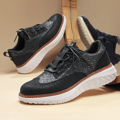 Stylish Woven Leather Brogue Sneaker for Women with Lace Up Wingtip Chunky Sole Casual Style