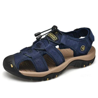 Comfortable Leather Sandals for Women with Closed Toe Bungee Lace Adjustable Strap Outdoor Style