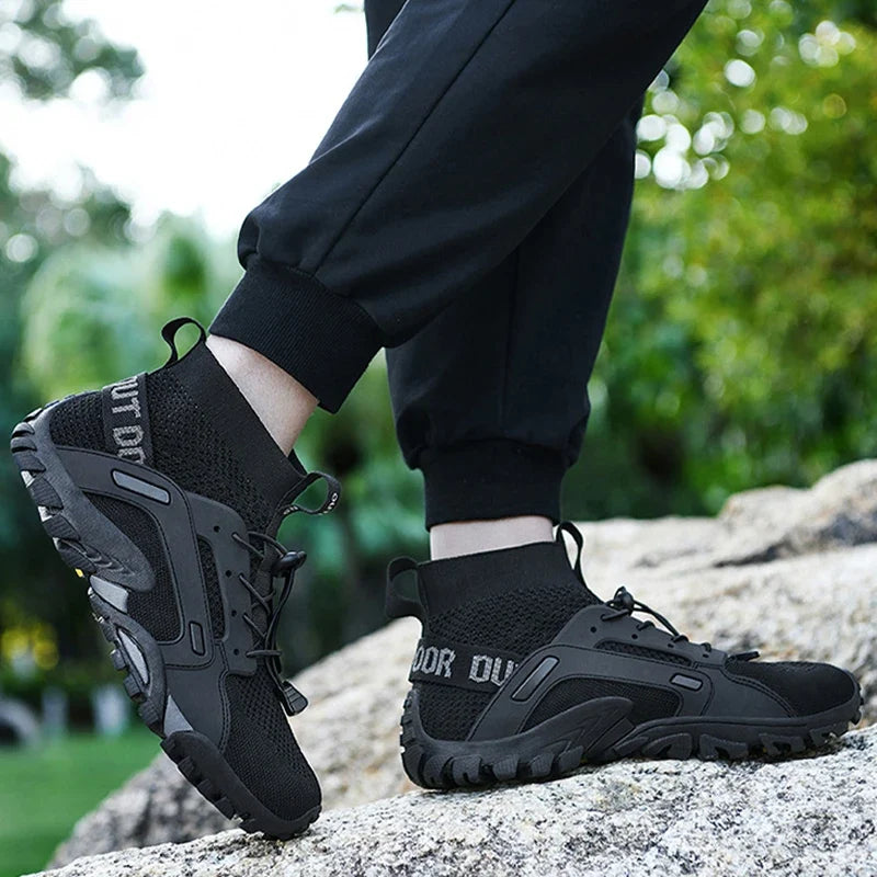 Effortless Knit Mesh Trail Sneaker for Women with High Top Lace Up Rugged Outsole Casual Style