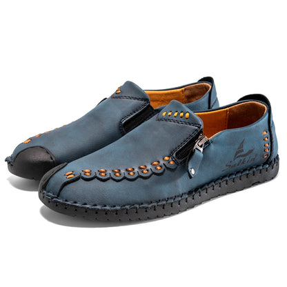 Comfortable Leather Loafers for Women with Hand Stitched Zipper Detail Slip On Casual Style