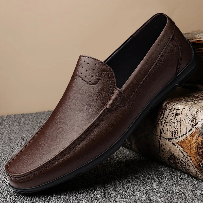Comfortable Leather Loafer for Women with Round Toe Slip-On Stitched Apron Casual Style