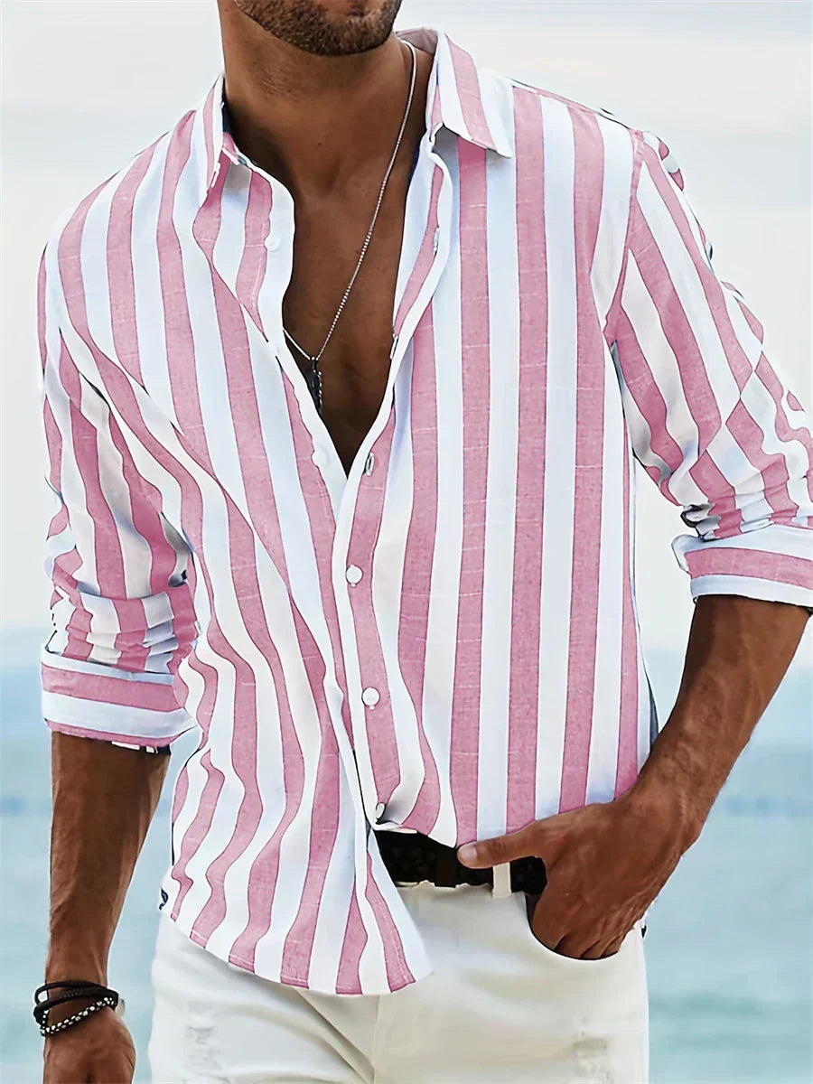 Effortless Striped Linen Shirt for Women with Collar Long Sleeve Button Front Relaxed Casual Style