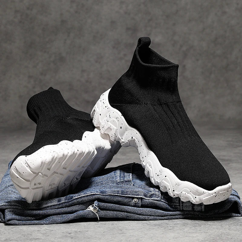 Comfortable Knit Sock Sneaker for Women with Slip On High Top Chunky Sole Casual Style