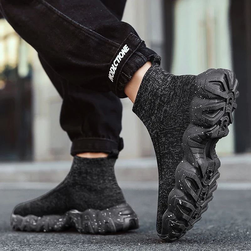 Comfortable Knit Sock Sneaker for Women with Slip On High Top Chunky Sole Casual Style