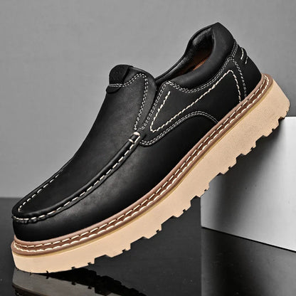 Stylish Leather Loafer for Women with Moc Toe Slip-On Stitched Platform Style