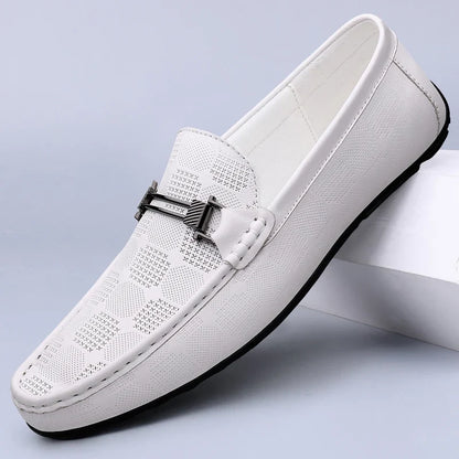 Stylish Leather Loafer for Women with Round Toe Slip On Buckle Detail Casual Style