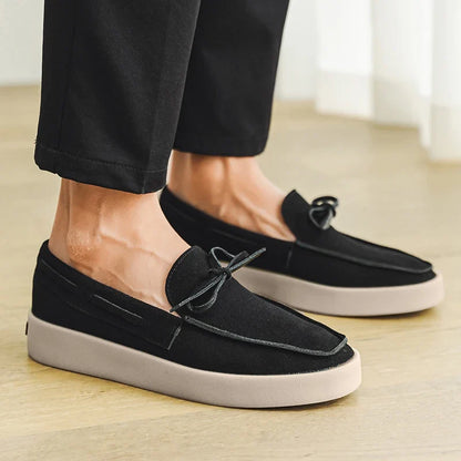 Comfortable Suede Loafer for Women with Bow Tie Platform Sole Slip On Casual Style