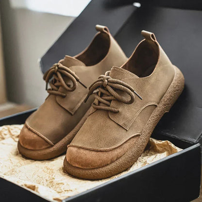 Effortless Leather Derby Sneaker for Women with Lace Up Suede Cap Toe Chunky Sole Casual Style