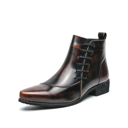 Elegant Leather Ankle Boots for Women with Pointed Toe Lace Up Side Zip Detail Style