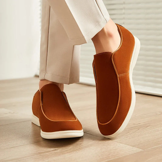 Effortless Suede Loafer Sneaker for Women with Round Toe Platform Sole Slip On Casual Style