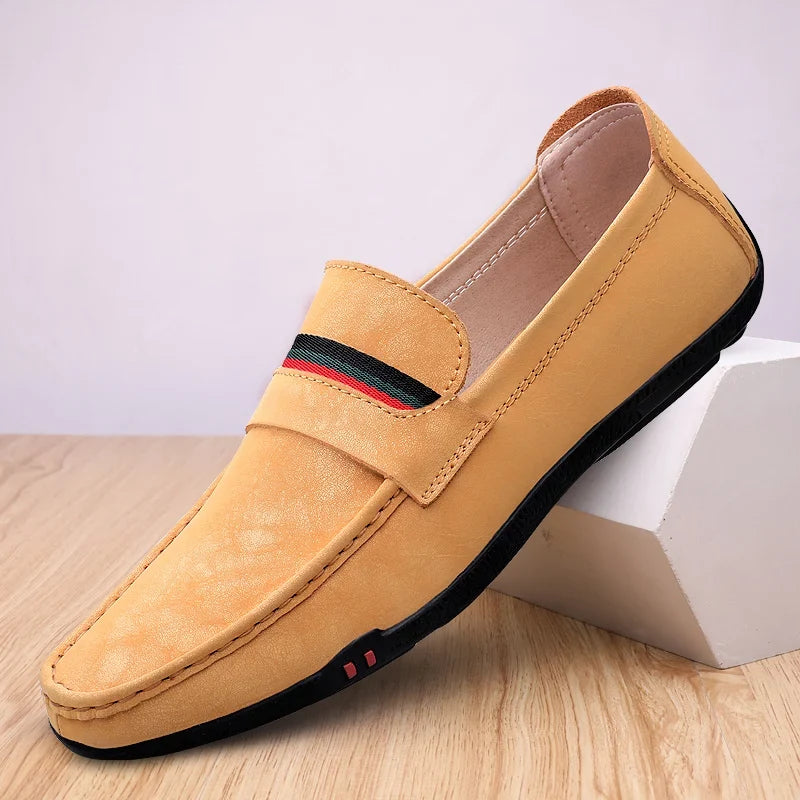 Comfortable Suede Loafers for Women with Moc Toe Ribbon Stripe Slip On Casual Style
