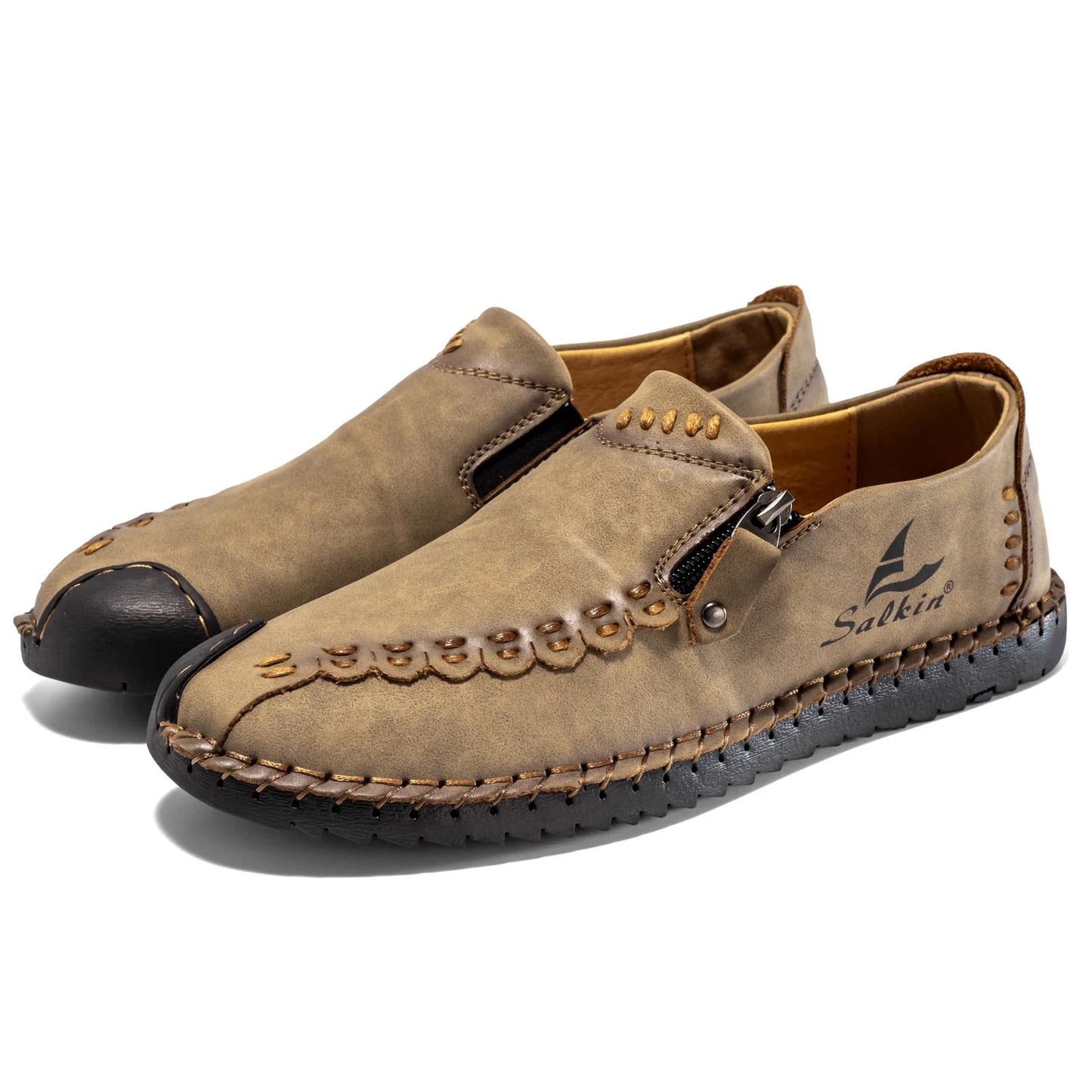 Comfortable Leather Loafers for Women with Hand Stitched Zipper Detail Slip On Casual Style