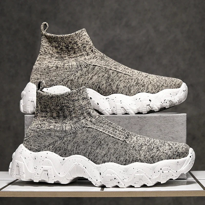 Comfortable Knit Sock Sneaker for Women with Slip On High Top Chunky Sole Casual Style