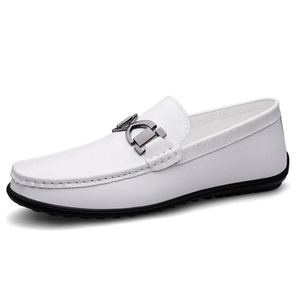 Comfortable Leather Loafer for Women with Metal Buckle Round Toe Slip On Casual Style