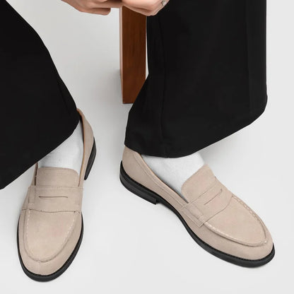 Effortless Suede Penny Loafer for Women with Round Toe Flat Sole Slip On Casual Style