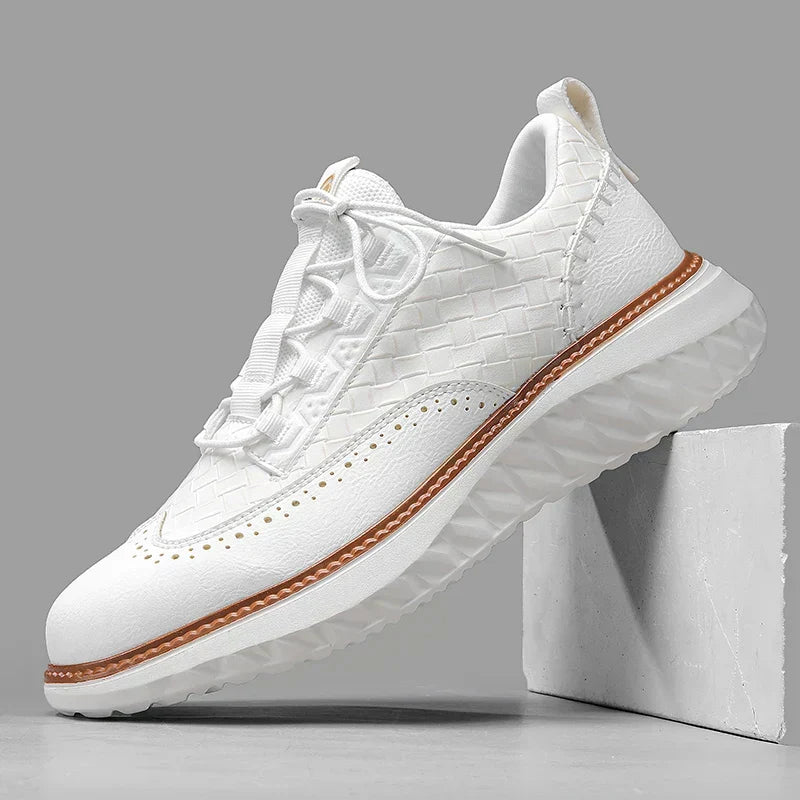 Stylish Woven Leather Brogue Sneaker for Women with Lace Up Wingtip Chunky Sole Casual Style