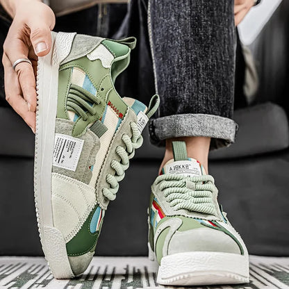 Stylish Colorblock Suede Sneaker for Women with Lace Up Contrast Panel Chunky Sole Retro Style