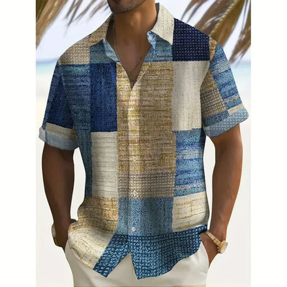 Effortless Patchwork Print Button Up Shirt for Women with Collar Short Sleeve Relaxed Casual Style