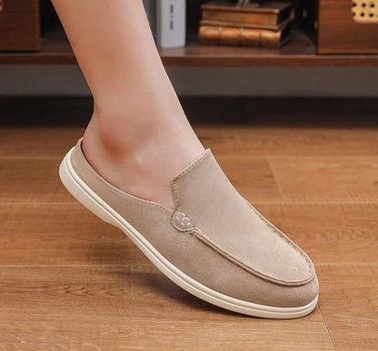 Stylish Suede Mule Loafer for Women with Backless Slip On Moc Toe Casual Style