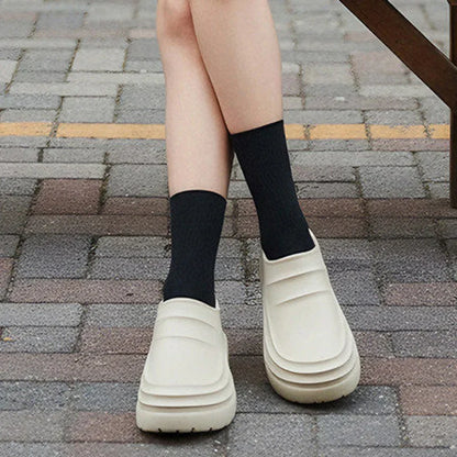 Comfortable Platform Clogs for Women with Closed Toe Ribbed Vamp Slip On Casual Style