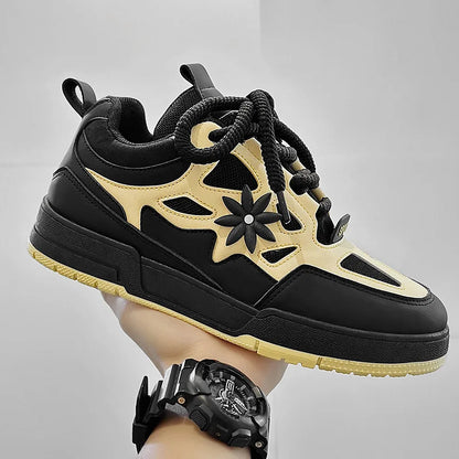 Stylish Mesh Platform Sneaker for Women with Lace Up Floral Applique Chunky Sole Casual Style