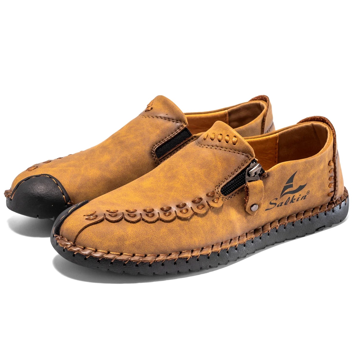Comfortable Leather Loafers for Women with Hand Stitched Zipper Detail Slip On Casual Style