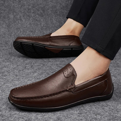 Comfortable Leather Loafer for Women with Round Toe Slip-On Stitched Apron Casual Style