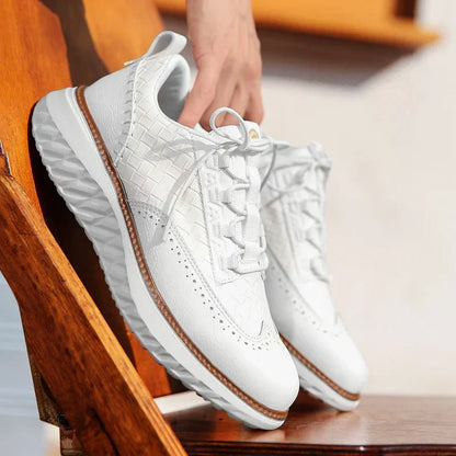 Stylish Woven Leather Brogue Sneaker for Women with Lace Up Wingtip Chunky Sole Casual Style