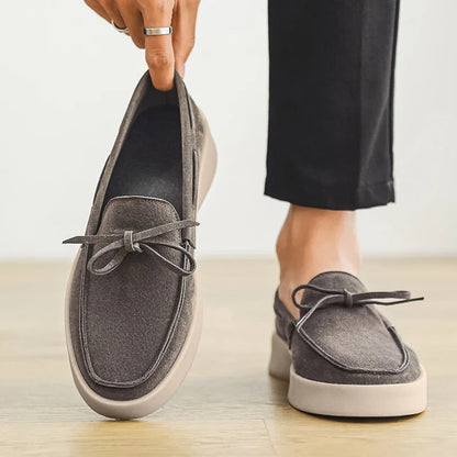 Comfortable Suede Loafer for Women with Bow Tie Platform Sole Slip On Casual Style