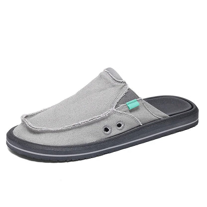 Effortless Canvas Mule for Women with Slip-On Frayed Trim Vented Casual Style