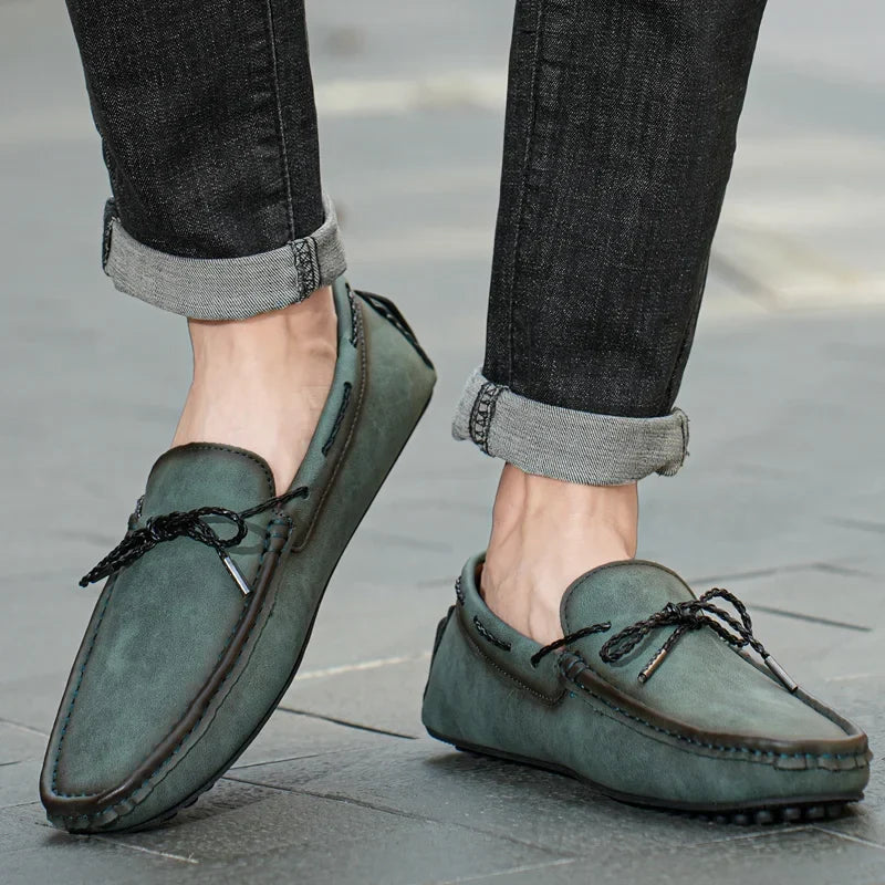 Comfortable Suede Leather Driving Loafer for Women with Moc Toe Braided Lace Bow Slip On Casual Style