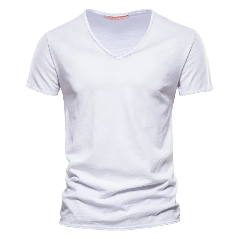 Effortless Slub Cotton T-Shirt for Women with V Neck Short Sleeve Relaxed Casual Style