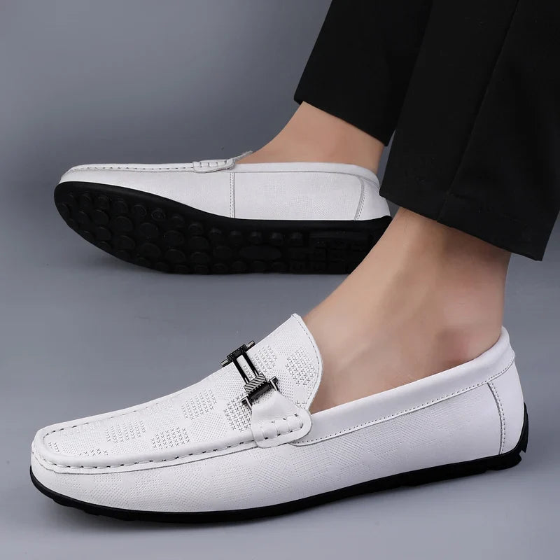 Stylish Leather Loafer for Women with Round Toe Slip On Buckle Detail Casual Style