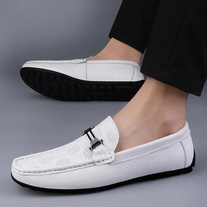 Stylish Leather Loafer for Women with Round Toe Slip On Buckle Detail Casual Style