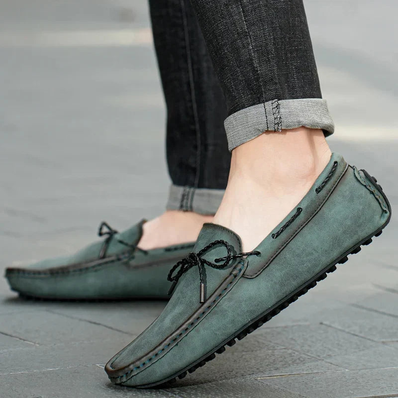Comfortable Suede Leather Driving Loafer for Women with Moc Toe Braided Lace Bow Slip On Casual Style