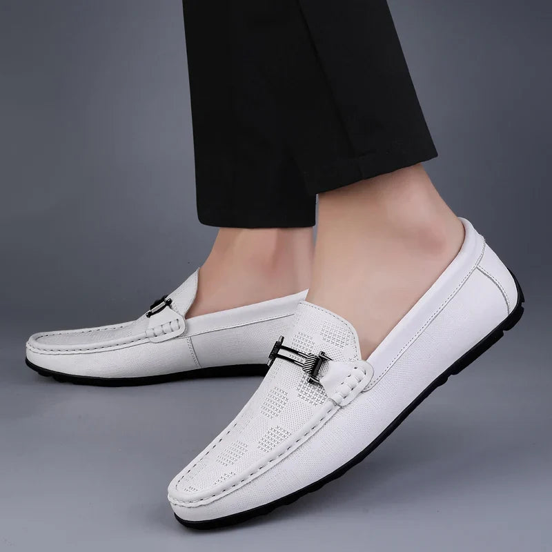 Stylish Leather Loafer for Women with Round Toe Slip On Buckle Detail Casual Style