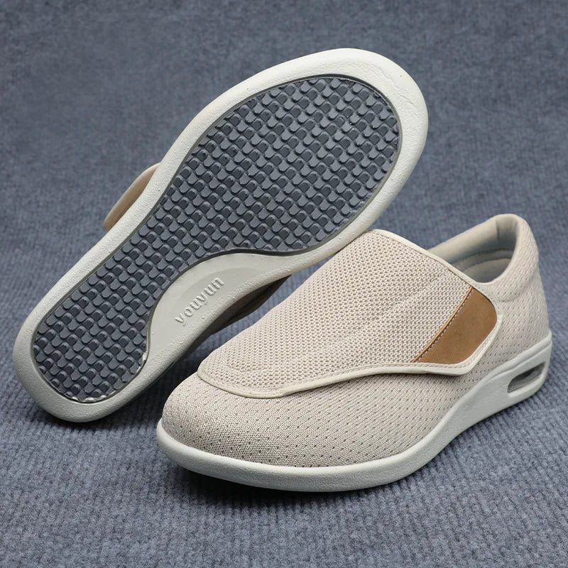 Comfortable Knit Fashion Sneaker for Women with Adjustable Strap Wide Toe Air Cushion Sole Casual Style
